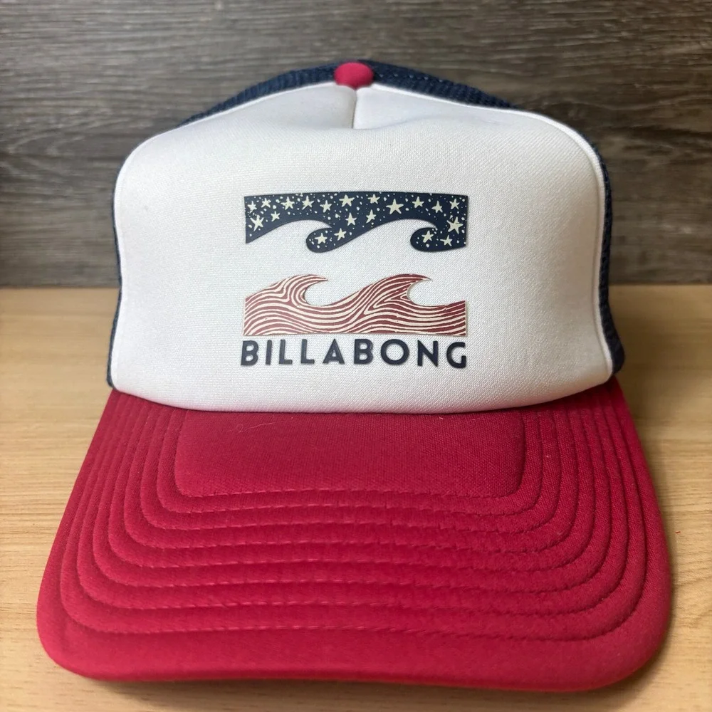 BillaBong Hat Cap Snap Back Blue Red Trucker‎ Surf Surfing Adjustable